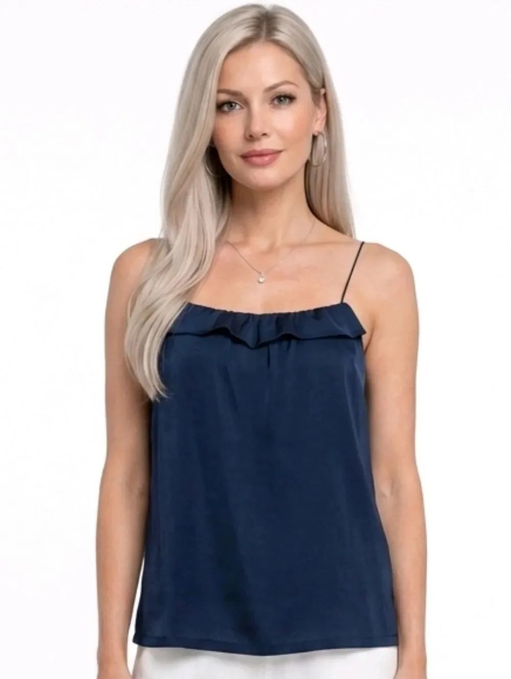 J. Crew Navy Blue Ruffle Trim Spaghetti StrapTop Size 4